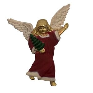 1990s AJC‎ Angel Christmas Tree Figurine Pin Brooch Vintage Holiday Jewelry